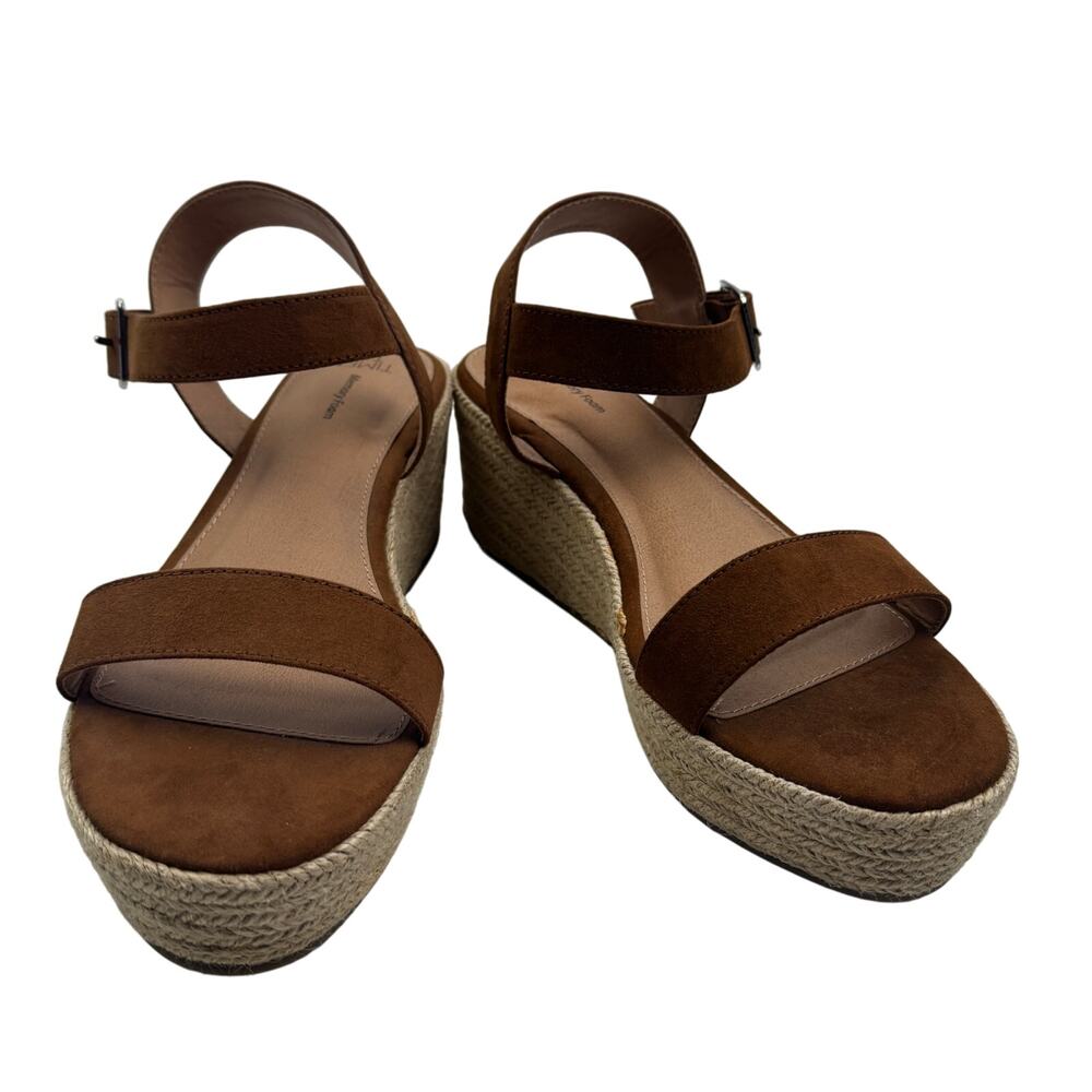 Time and Tru Boho Faux Suede Raffia Wrapped Wedge Heel Sandals Women's Size 9